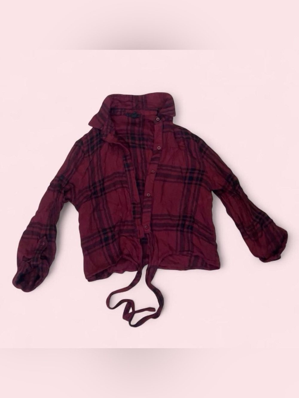 mine Burgundy Plaid Tie-Hem Kids Sweater